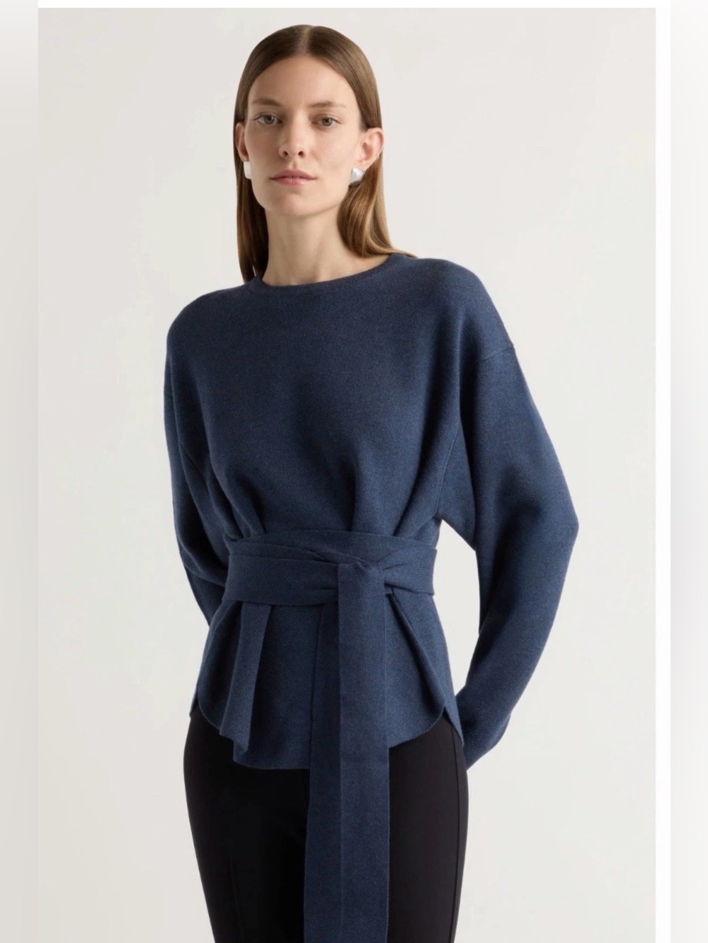 Modern Citizen Nara Tie Front Sweater in Denim Blue Small